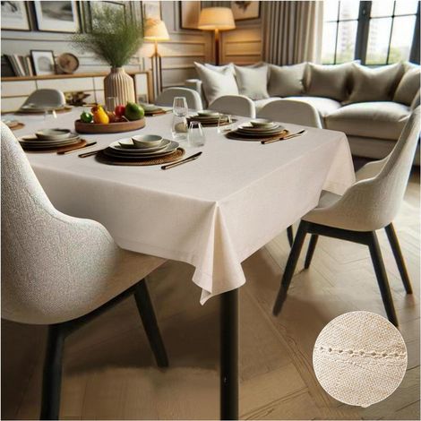Leinentischdecke Beige Rechteckig 155x400cm Handgefertigt Umweltfreundlich