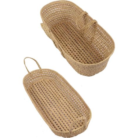 Cesta de Mimbre Almacenaje Multiusos  – Cesto Cambiador con asa - Capazo de mimbre Moisés  37x80x12 cm -