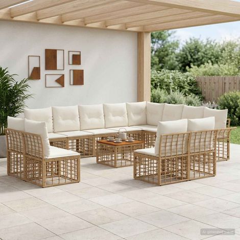Salon de jardin modulable 13 pièces en poly rotin blanc naturel et crème, 89.4kg - PANGIVO (1/5)