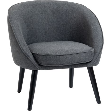 Grauer Lounge-Sessel aus Leinenoptik-Stoff mit Holzbeinen 71 x 65 x 75 cm (1/5)