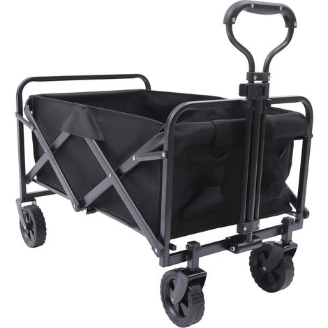 Carrello pieghevole a mano, pieghevole, per giardino, spiaggia e campeggio, con ruote in gomma, manico regolabile e 2 portabevande – portata fino a 80 kg (1/5)