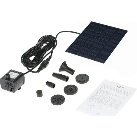 Pompe à eau solaire sans balais 6 V 1,2 W (noire) pour fontaine, jardin, plantes flottantes, arrosage automatique, piscine, jardin et petit bassin. (1/5)