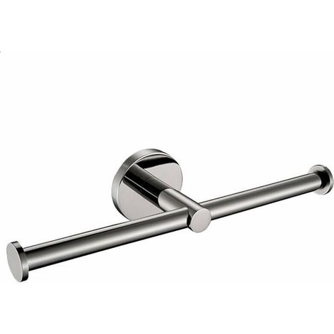 Chrome Double Toilet Paper Holder, Wall Mounted Toilet Paper Holder, Modern 2-in-1 Stainless Steel Toilet Paper Dispenser Silver for Bathroom