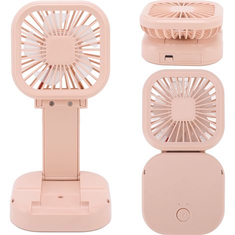 Ventilador portátil recargable por USB con 3 velocidades y función de rotación, color rosa, pequeño, ideal para la oficina, viajes, camping y residencias estudiantiles. (1/5)