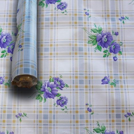 MEGA STOCK Rotolo da 20 metri (H140cm) di Tovaglia PVC telata cerata Per Casa, Sagre, Pizzerie FIORI E QUADRI BLU