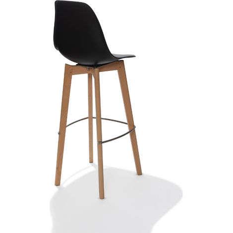 Tabouret de bar avec piètement empilable - Assise en plastique Bois/Noir (Lot de 4) - Feros (1/2)