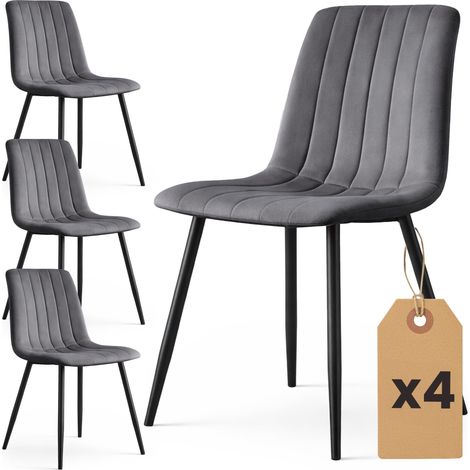 Lot de 4 Chaises en velours matelassées LIVO Graphite Foncé pieds noirs (1/5)