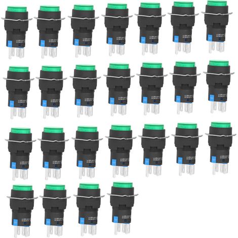 Bouton Poussoir 16mm Rond Auto-Retour avec Voyant 12V - Lot de 25 Interrupteurs Lumineux pour Machines Automatiques (Vert) (1/5)