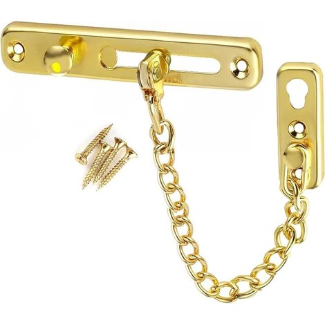 Chaîne de Porte de Sécurité acier inoxydable, Limiteur de Porte Étroit Serrure Verrou Portes Anti-Vol à Ressort, Chaîne de Sécurité de Protection, Verrou Coulissant pour Fenêtres Hôtels doré (1/5)