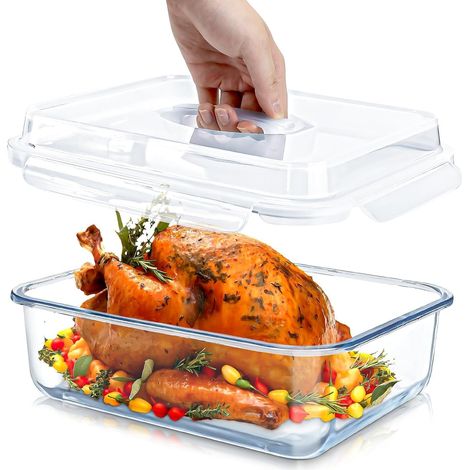 Grand Plat à Four en Verre Borosilicate avec Couvercle et Poignées, 4,8 L (1/5)