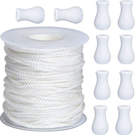Einzelhandelspreis: 50 Meter weiße Zugschnur (1,8 mm), 10 weiße Holzjalousien, Rollos, Vertikaljalousien, Gardinenzubehör. (1/5)
