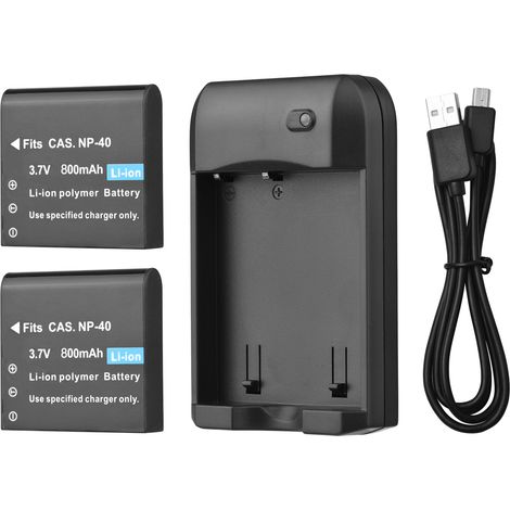 Chargeur de batterie NP-40 avec indicateur LED + 2 batteries NP-40 3,7 V 800 mAh avec câble de chargement USB (1/5)