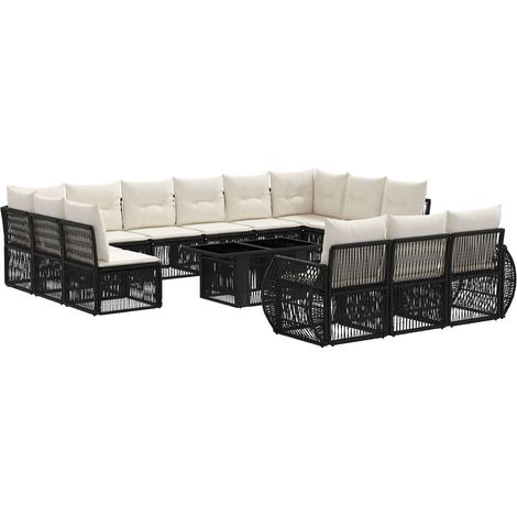 Set Divano da Giardino 14 pz Nero e Bianco Crema polyrattan vidaXL (1/5)