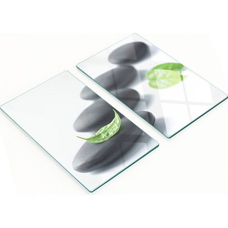 Tablas de cortar de cristal para cocina con estampado de piedras y hojas, 2 x 30 x 52 cm.