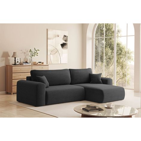Ecksofa Schlafsofa FLORA Stoff Poso Schwarz Ottomane Rechts
