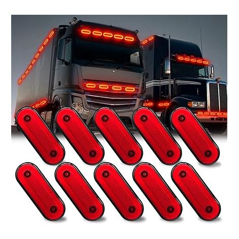 Feux de Position Latéraux LED pour Camion Montage en Surface, Rouge Scellé Gabarit 12-24 V, étanches IP68 Remorque, Bateau (1/5)