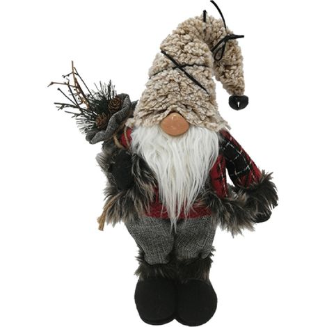 Rebecca Mobili Père Noël Gnome Avec Barbe Polyester Gris Beige Rouge 33x19x14