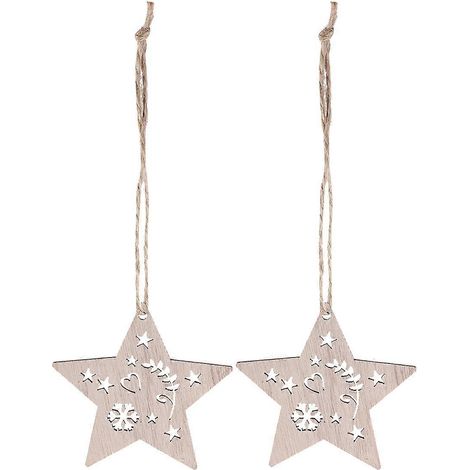 Lot de 10 pendentifs créatifs en bois naturel, en forme de feuilles étoilées ajourées, pour sapin de Noël. Décoration à suspendre pour Noël.