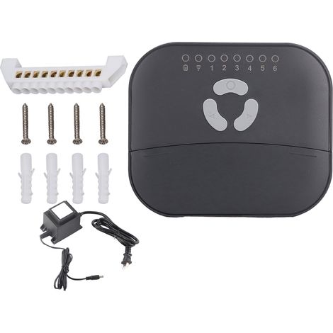 Contrôleur d'arrosage intelligent WiFi, vanne d'eau à 6 zones pour système d'irrigation avec prévisions météorologiques noir