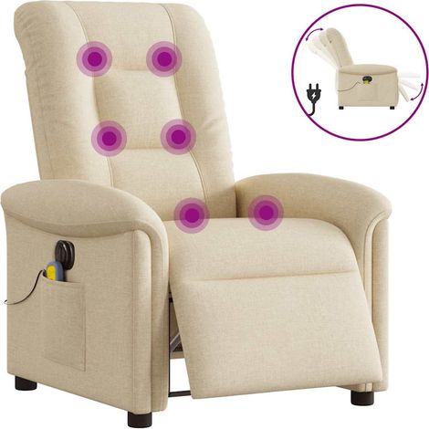 Maison Exclusive - Poltrona Reclinabile Massaggiante Elettrica Crema in Tessuto (1/5)
