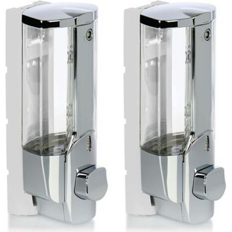 2 dispensadores de jabón de pared - Dispensador de jabón recargable para gel de ducha y champú (cromado) - Crezuo (1/4)
