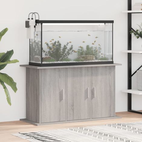 Le Poisson Qui Jardine – Meuble aquarium gris 101 x 41 x 58 cm – Bois d'ingénierie traité – 3 portes de rangement – Support solide et stable (1/5)