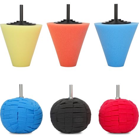 Kit di 6 spugne per lucidatura mozzi ruota auto, tamponi lucidanti con gambo da 3 pollici per la pulizia dei mozzi ruota, sfere per lucidatura metalli coniche per auto