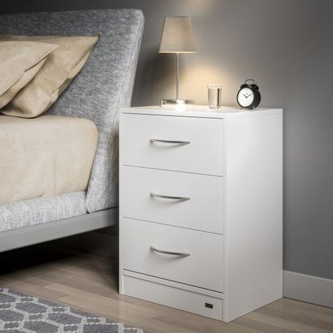 Table de chevet (de nuit) Moderne couleur blanche 54 x 39 x 28cm 3 grands tiroirs (1/5)
