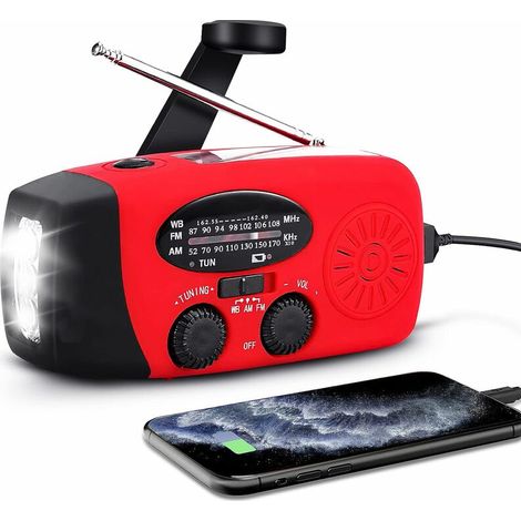 Filiyano – lampe torche – Radio Dynamo BR-Vie 2000 MAH AM/FM/NOAA à manivelle solaire, radio d'urgence portable, lampe torche, chargeur de téléphone (1/5)