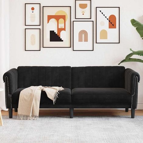 Sofa 3-Sitzer Schwarz Samt Modern Bodencouch für Wohnzimmer (1/5)
