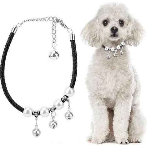 Cute and adjustable collar for dogs and cats - With bell - For most pets - Size M - Black (1/5)