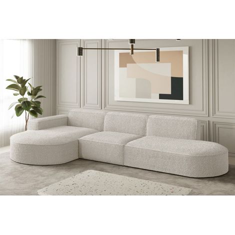 Ecksofa Designersofa PALMA in Stoff Ascot Beige Ottomane Links (1/2)