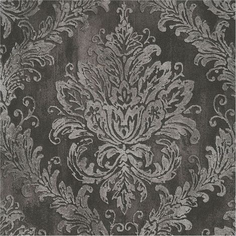 Papier peint baroque Profhome 790496 papier peint intissé gaufré à chaud légèrement texturé avec des ornements et un effet métallique anthracite argent gris noir 5,33 m2