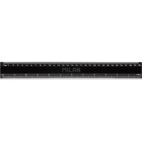 Règle de 30 cm avec mesures en cm et pouces série "Shadow" en plastique couleur noir MILÁN (1/4)