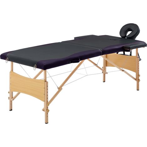 Table de massage pliable à 2 zones avec cadre en bois, noire (1/5)