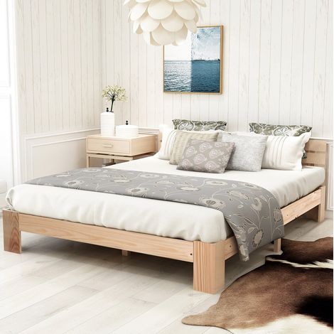 Doppelbett 140/200 cm natur aus Kiefer Massivholz mit Lattenrost (1/5)