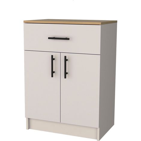 Alacena Mayorca en melamina con 2 puertas , 2 estantes y cajon con rieles metalicos , Blanco / Beige , 85.1 cm X 60 cm X 40.5 cm (1/5)