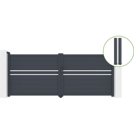 Puerta abatible 3,5m CIMONE H.140cm aluminio + 2 postes EIFEL 15x15cm H.166cm GRIS (1/5)