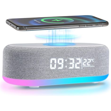 Digital Alarm Clock with Wireless Charger, Multifunctional Alarm Clock Morning Bluetooth Speaker, Luminous Alarm Clock with Temperature, Digital Clock for Bedside Table