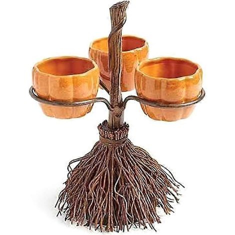 Niedliche Kürbisschalen aus Kunstharz für Halloween, auf einem Besenstiel platziert, perfekt für Partytabletts oder Weihnachten. (1/5)