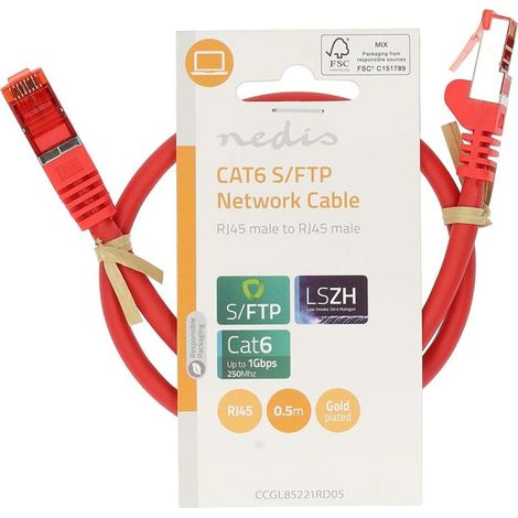 Nedis CAT6-Netzwerkkabel / RJ45 Stecker / RJ45 Stecker / S/FTP / 0.50 m / Rund / LSZH / Red / Label
