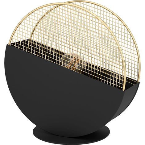 EGLO Tischlampe Mumbles, runde Nachttischlampe, Tischleuchte aus Metall in Schwarz und Gitter in Gold, Deko Schlafzimmer, Wohnzimmer Tisch Lampe, E27 Fassung