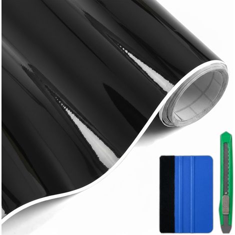 Covering Noir Brillant 30 x 300 cm + Outils, Film Covering Voiture sans Bulles, Autocollants de Voiture Adhésif pour Intérieurs et Extérieurs Autos, Motos et Vélos (1/5)