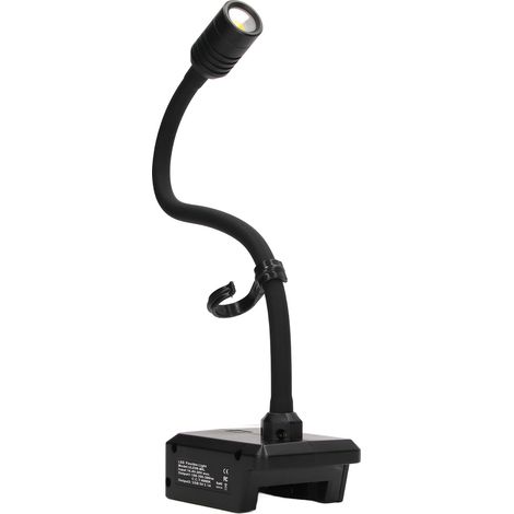 Lampe de travail à col de cygne LED sans fil rechargeable, 2 ports USB, 3 niveaux d'intensité réglables, avec crochet