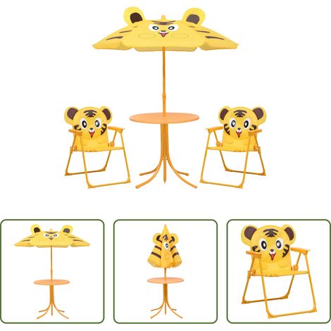 Coin salon enfants - Ensemble de bistro avec parasol pour enfants 3 pcs Jaune (1/5)