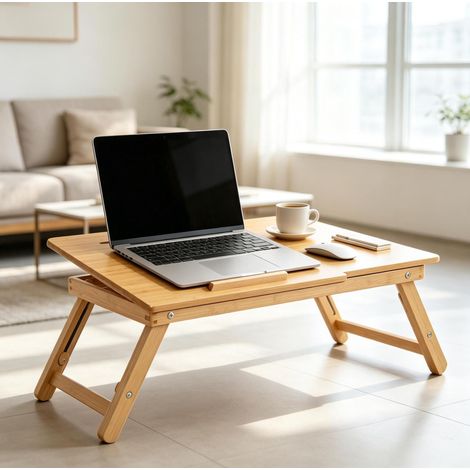 Tavolino da letto pieghevole in bambù con piano inclinabile 55 x 35 cm (1/5)