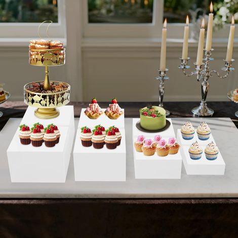 Lot de 8 rehausseurs de buffet en acrylique pour table de buffet, supports alimentaires pour tables de buffet, décoration de socle réutilisable en acrylique pour cupcakes, gâteaux et cupcakes de (1/5)