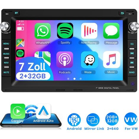 Autoradio Android 15 7 Pouces 2Go+32Go pour VW Polo 9N / Golf 4 / Passat B5 - Apple CarPlay, GPS, RDS, Microphone Intégré - 2+32G (1/5)
