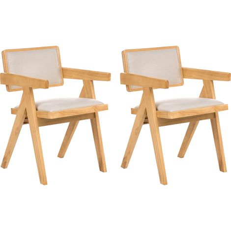 Conjunto de 2 sillas de comedor asientos y respaldos tapizados en poliéster caucho estructura de madera comedor estilo retro marrón claro Carmody (1/5)