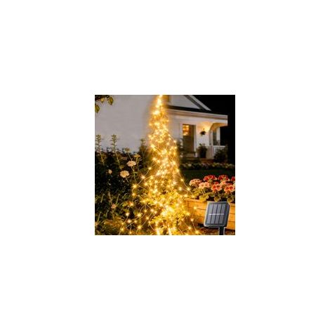 2 m lange Solar-Lichterkette für den Außenbereich mit 200 LEDs, Wasserfalleffekt, 8 Beleuchtungsmodi, wetterfest, LED-Lichterkette für Garten, Terrasse, Dekoration (Warmweiß) (1/5)